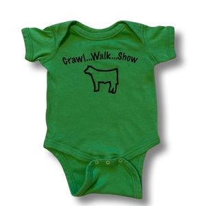 Crawl… Walk… Show Cattle Onesie 6M